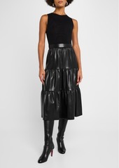 Alice + Olivia Chara Sleeveless Tiered Vegan Leather Midi Dress