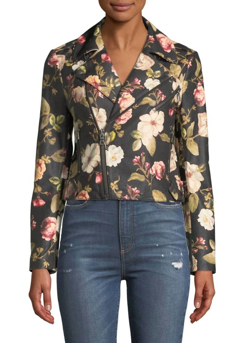 Alice + Olivia Cody Crop Leather Moto Jacket In Black & Floral