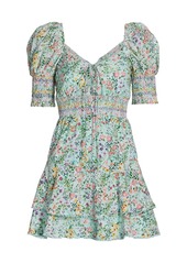 Alice + Olivia Crawford Floral Print Sweetheart Puff-Sleeve Mini Dress