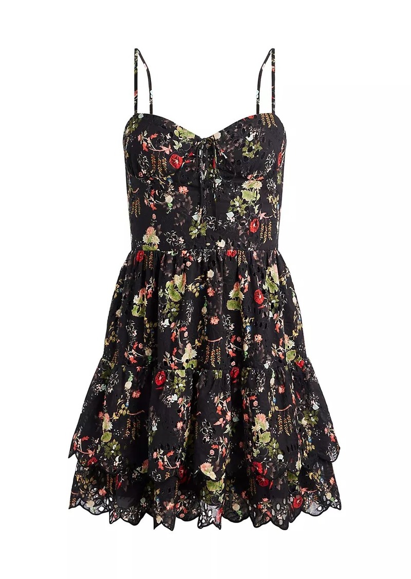 Alice + Olivia Daisy Tie-Front Tiered Minidress