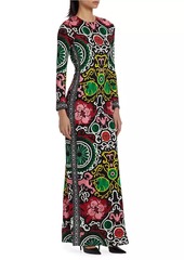 Alice + Olivia Delora Floral Damask Open-Back Maxi Dress