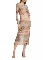 Alice + Olivia Delora Versailles-Print Mesh Midi-Dress