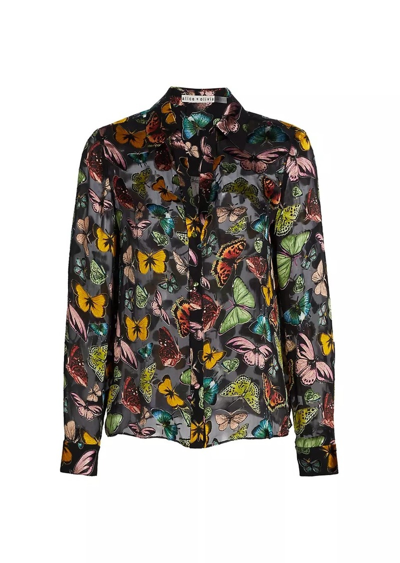 Alice + Olivia Eloise Butterflies Silk Blouse