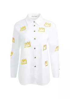 Alice + Olivia X Basquiat Embellished Cut-Out Crown Shirt