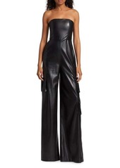 Alice + Olivia Emelda Cargo Vegan Leather Strapless Jumpsuit