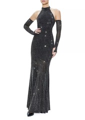 Alice + Olivia Fabiola Embellished Turtleneck Halter Gown