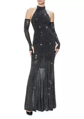 Alice + Olivia Fabiola Embellished Turtleneck Halter Gown