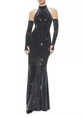 Alice + Olivia Fabiola Embellished Turtleneck Halter Gown