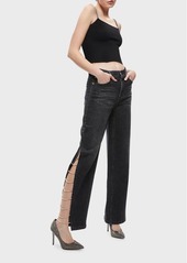 Alice + Olivia Gayle Embellished-Side Baggy Jeans 