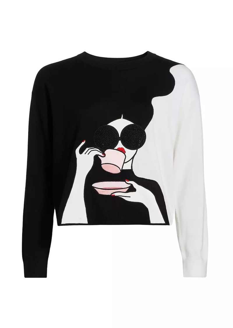 Alice + Olivia Gleeson Stace Face Embellished Sweater