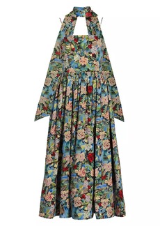 Alice + Olivia Glynis Floral Stretch Cotton Scarf-Neck Dress