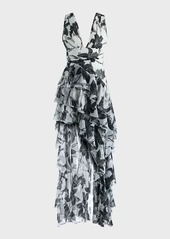 Alice + Olivia Holly Asymmetric Ruffle Maxi Dress