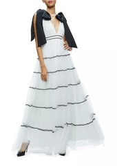 Alice + Olivia Jessalyn Bow Strap Tiered Maxi Gown