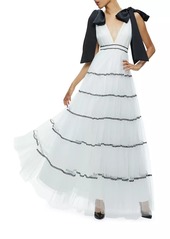 Alice + Olivia Jessalyn Bow Strap Tiered Maxi Gown