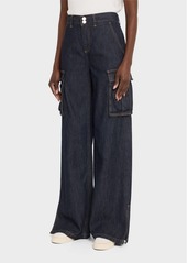 Alice + Olivia Kal Baggy Cargo Side-Slit Jeans 