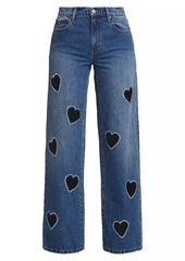 Alice + Olivia Karrie Heart Cut-Out Mid-Rise Wide-Leg Jeans