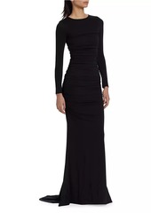 Alice + Olivia Katherina Crewneck Long-Sleeve Gown