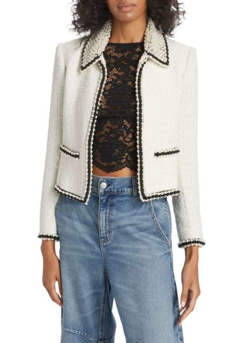 Alice + Olivia Kidman Beaded Tweed Crop Jacket