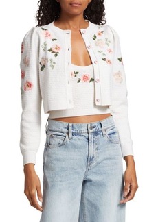 Alice + Olivia Kitty Embroidered Crop Cardigan