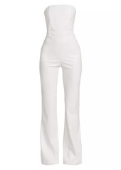 Alice + Olivia Lavera Faux Leather Strapless Flare Jumpsuit