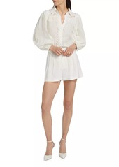 Alice + Olivia Linen Lace-Paneled Blouse