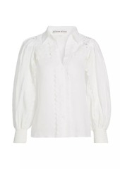 Alice + Olivia Linen Lace-Paneled Blouse