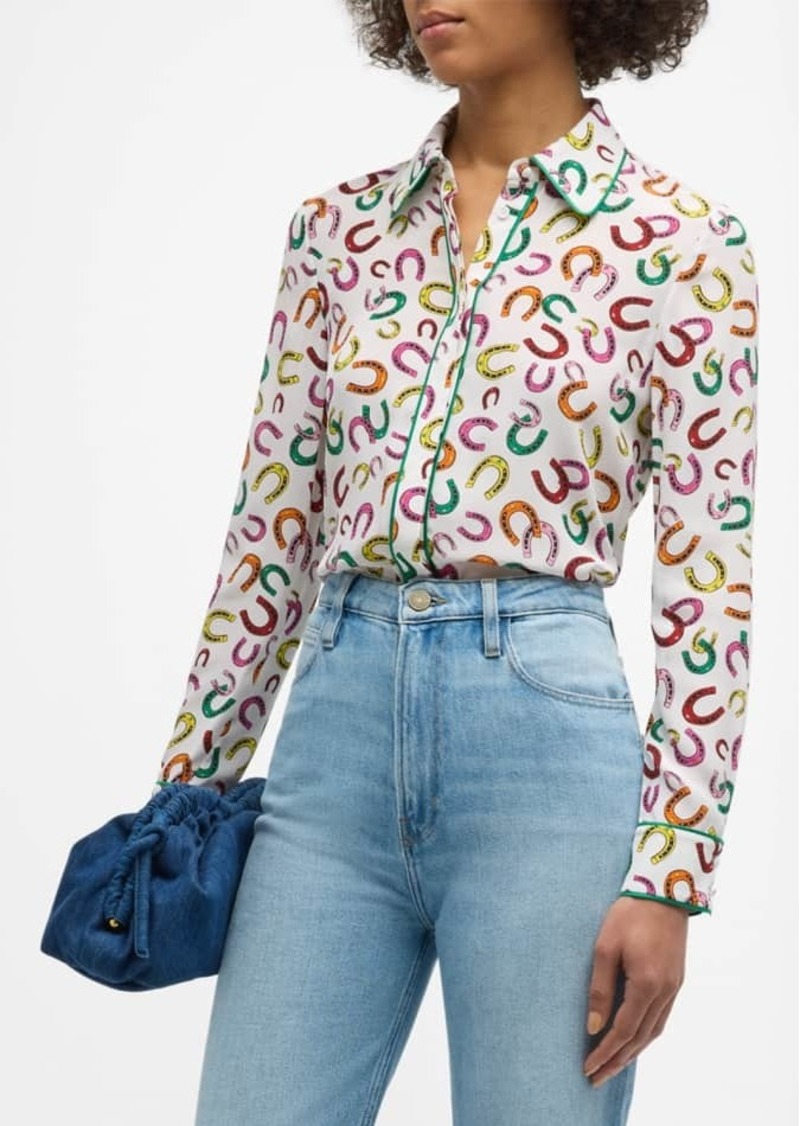 Alice + Olivia Lucky You Willa Placket Top with Piping 