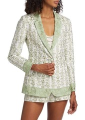 Alice + Olivia Macey Embroidered Cotton & Linen Single-Button Blazer