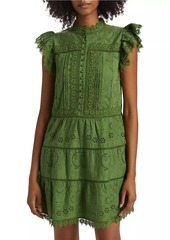 Alice + Olivia Marina Embroidered Tiered Minidress