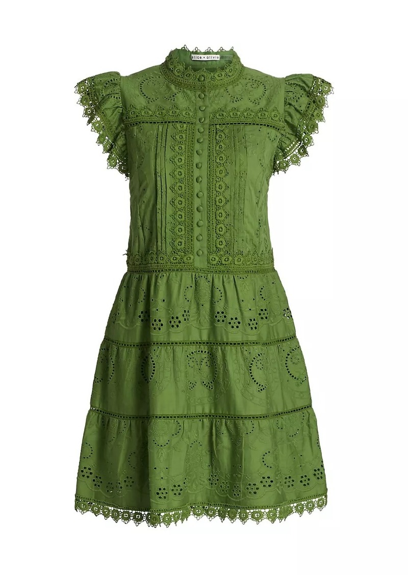 Alice + Olivia Marina Embroidered Tiered Minidress