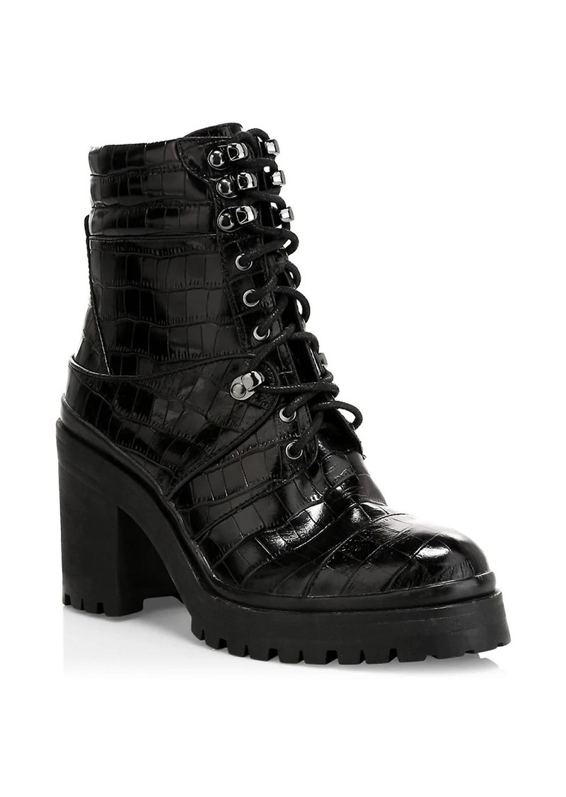 olivia croc embossed combat boot