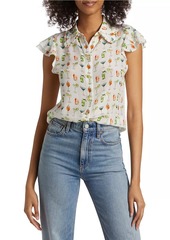 Alice + Olivia Martel Cocktail-Print Silk Blouse