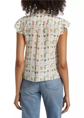 Alice + Olivia Martel Cocktail-Print Silk Blouse