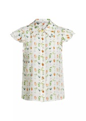 Alice + Olivia Martel Cocktail-Print Silk Blouse