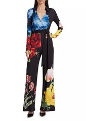 Alice + Olivia Melinda Floral Wide-Leg Wrap Jumpsuit