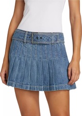 Alice + Olivia Mera Pleated Denim Belted Miniskirt