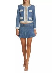 Alice + Olivia Mera Pleated Denim Belted Miniskirt