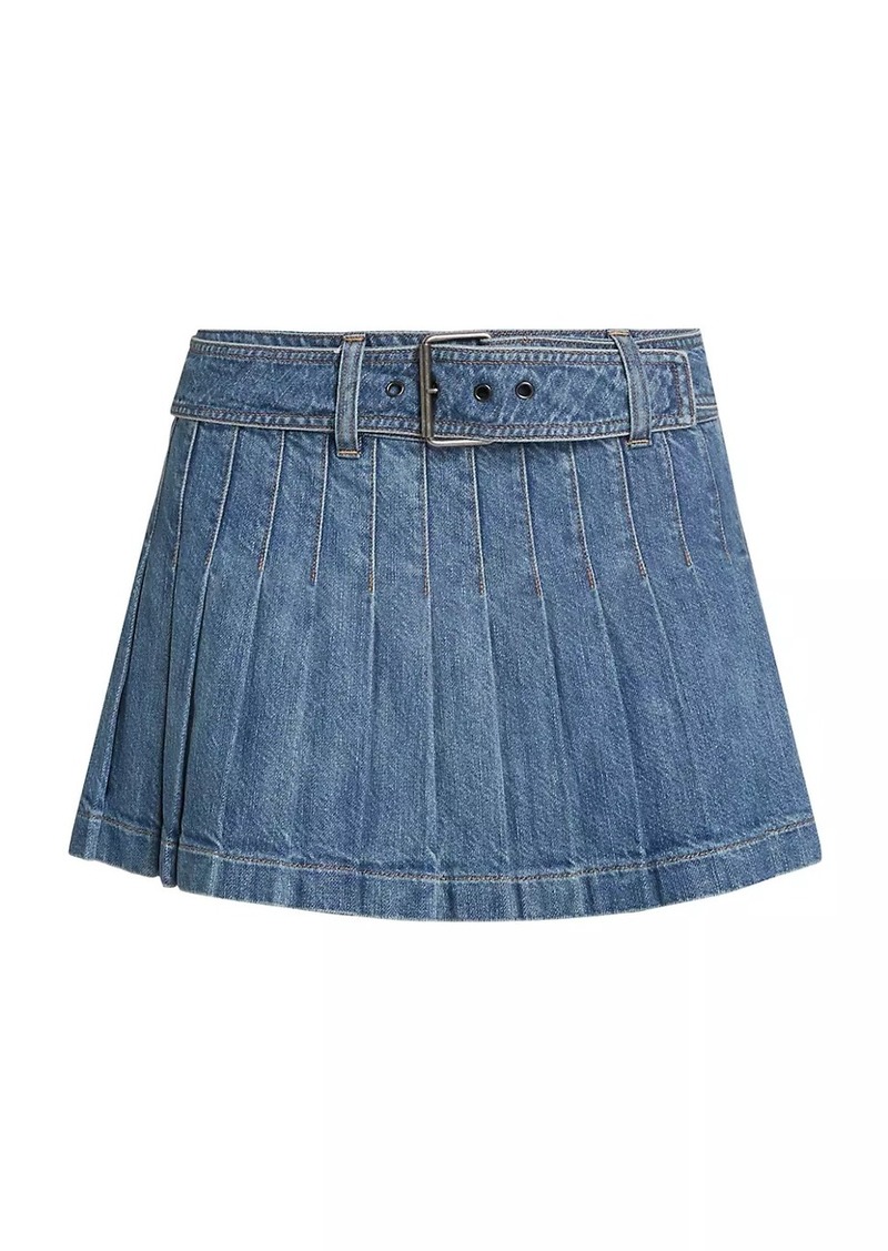 Alice + Olivia Mera Pleated Denim Belted Miniskirt