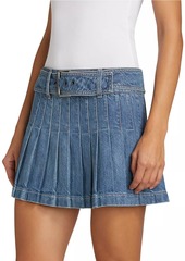 Alice + Olivia Mera Pleated Denim Belted Miniskirt