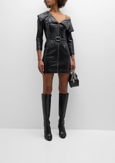 Alice + Olivia Miara Vegan Leather Asymmetric Moto Dress