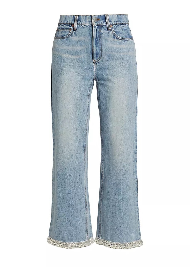 Alice + Olivia Ora Embellished High-Rise Wide-Leg Jeans