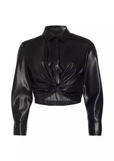 Alice + Olivia Phebe Vegan Leather Twist Crop Shirt