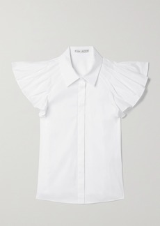 Alice + Olivia Pleated Cotton-blend Poplin Shirt