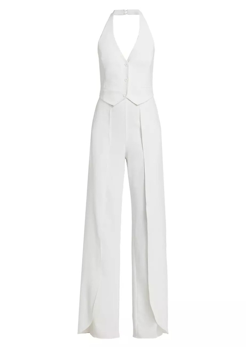 Alice + Olivia Robin Mixed-Media Halterneck Jumpsuit