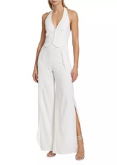 Alice + Olivia Robin Mixed-Media Halterneck Jumpsuit