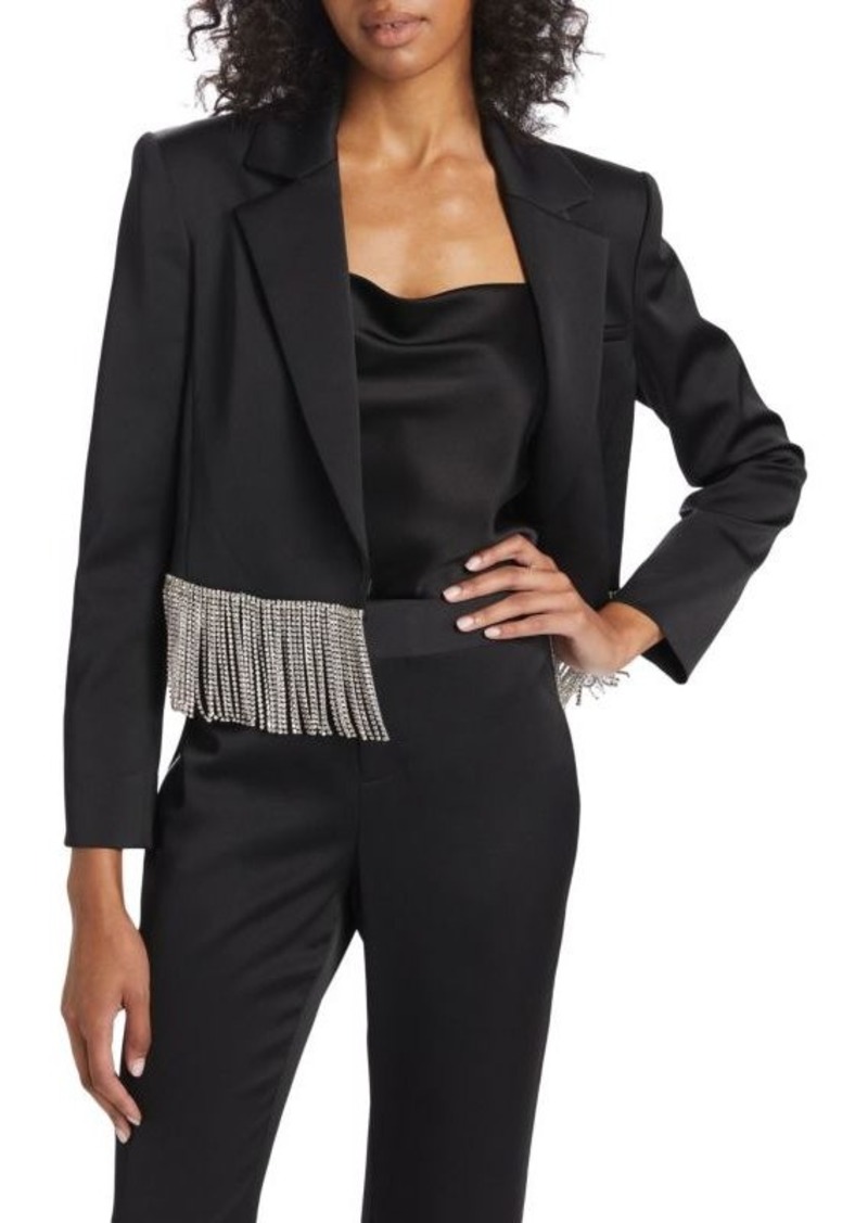 Alice + Olivia Shan Fringe Cropped Satin Blazer