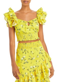 Alice + Olivia Shanae Womens Floral Print Smocked Cropped