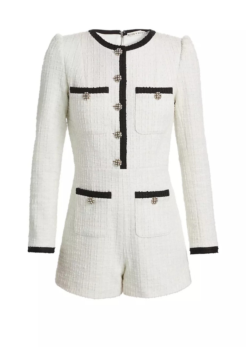 Alice + Olivia Shiloh Tweed Long-Sleeve Romper