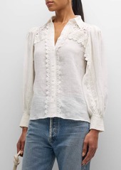 Alice + Olivia Venty Button-Front Linen Blouse 