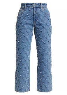 Alice + Olivia Weezy Faux-Pearl Quilted Cropped Jeans